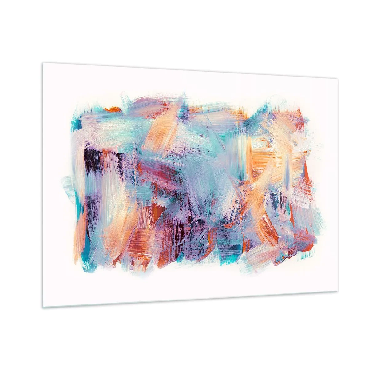 Glasbild - Bild auf glas - Bunte Pinselstriche in Pastellabstraktion - 100x70cm - Buntes Durcheinander - Moderne Wanddekoration für Wohnzimmer und Schlafzimmer ARTTOR