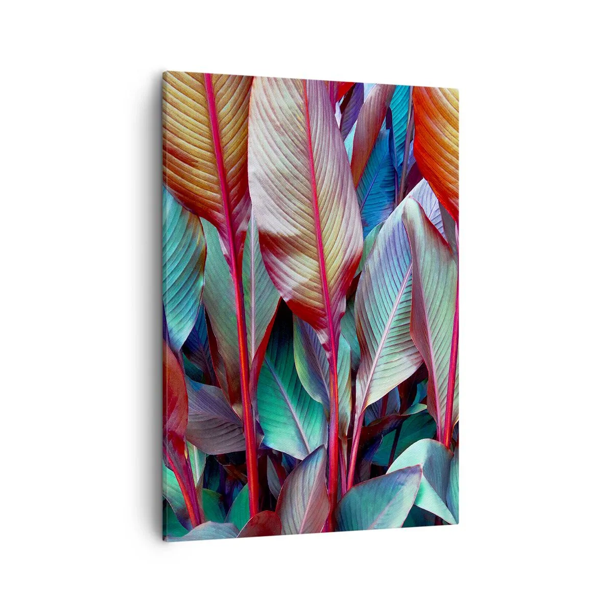 Bild auf Leinwand - Leinwandbild - Bunte Blätter tropischer Pflanzen im Dickicht - 50x70cm - Buntes Dickicht - Moderne Wanddekoration für Wohnzimmer und Schlafzimmer ARTTOR