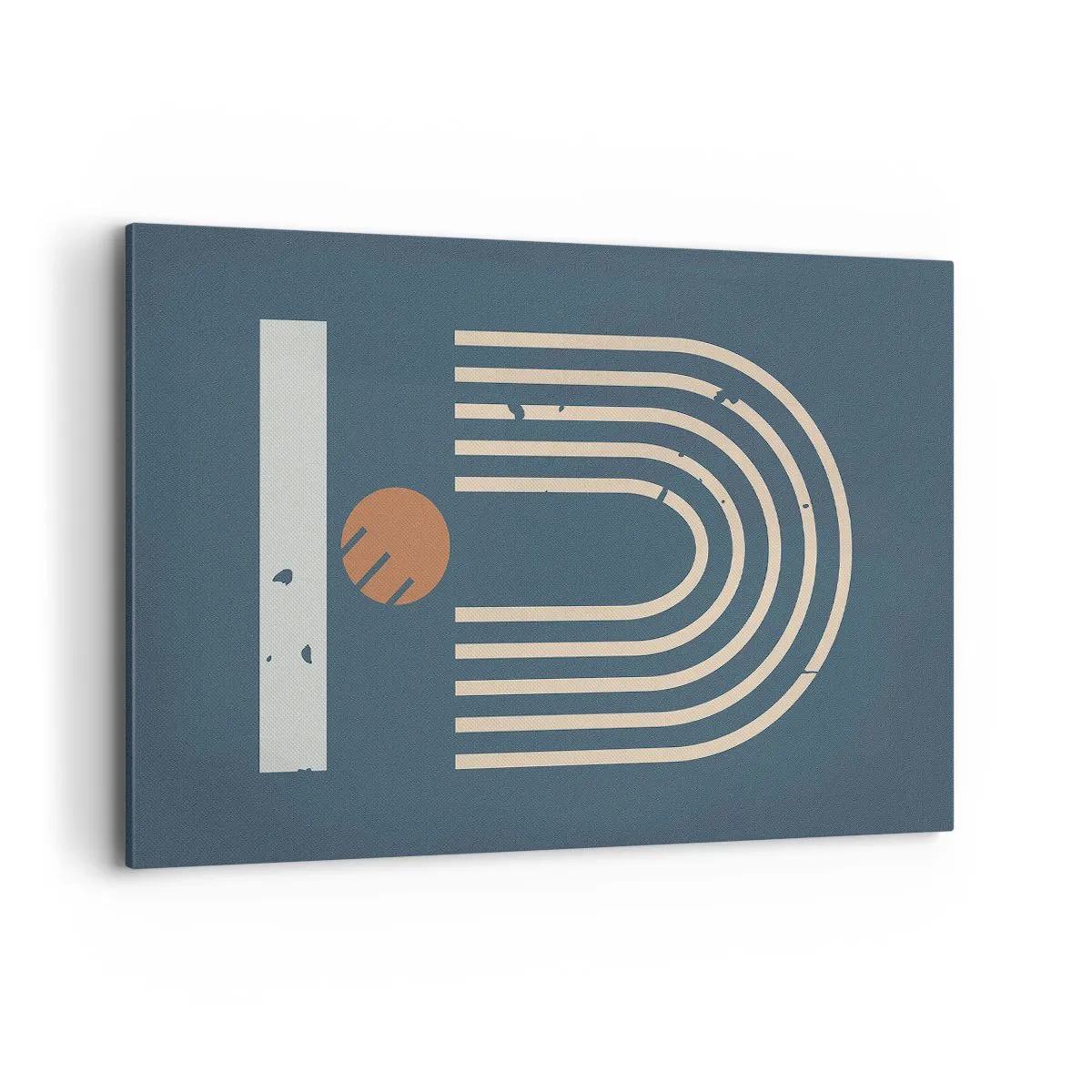 Bild auf Leinwand - Leinwandbild - Geometrisches Muster in Marineblau-, Beige- und Orangetönen auf dunklem Hintergrund - 120x80cm - Geometrie auf dem Granatapfel - Moderne Wanddekoration für Wohnzimmer und Schlafzimmer ARTTOR