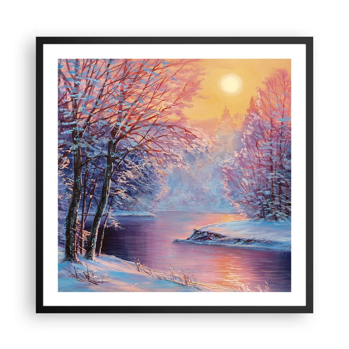 Poster in einem schwarzem Rahmen - Die Farben des Winters - 60x60 cm