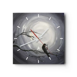 Wanduhr - Glasuhr - Schwarzer Vogel auf einem Ast im Mondlicht - 30x30cm - Der Schlüssel zum Geheimnis der Nacht - Moderne Wanddekoration für Wohnzimmer und Schlafzimmer ARTTOR