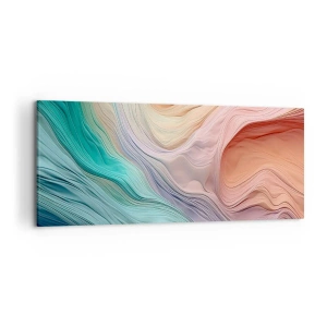 Bild auf Leinwand - Leinwandbild - Abstrakte Wellen in Pastell- und Regenbogenfarben - 120x50cm - Regenbogenwelle - Moderne Wanddekoration für Wohnzimmer und Schlafzimmer ARTTOR