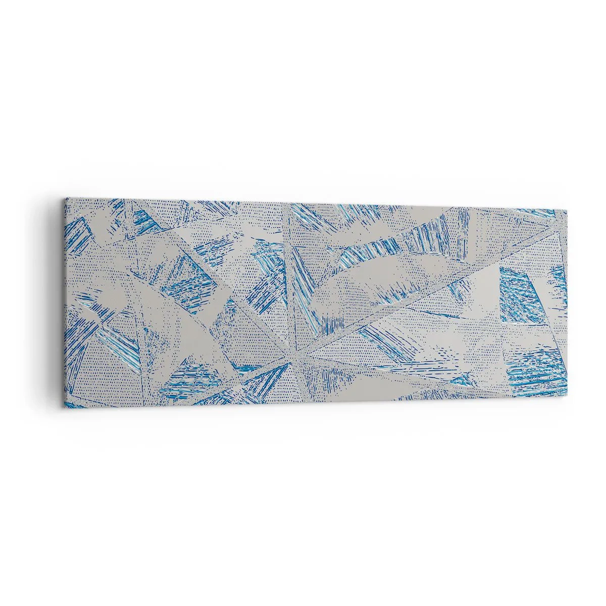 Bild auf Leinwand - Leinwandbild - Geometrische Muster in Blau- und Grautönen - 140x50cm - In einem blaugrauen Labyrinth - Moderne Wanddekoration für Wohnzimmer und Schlafzimmer ARTTOR