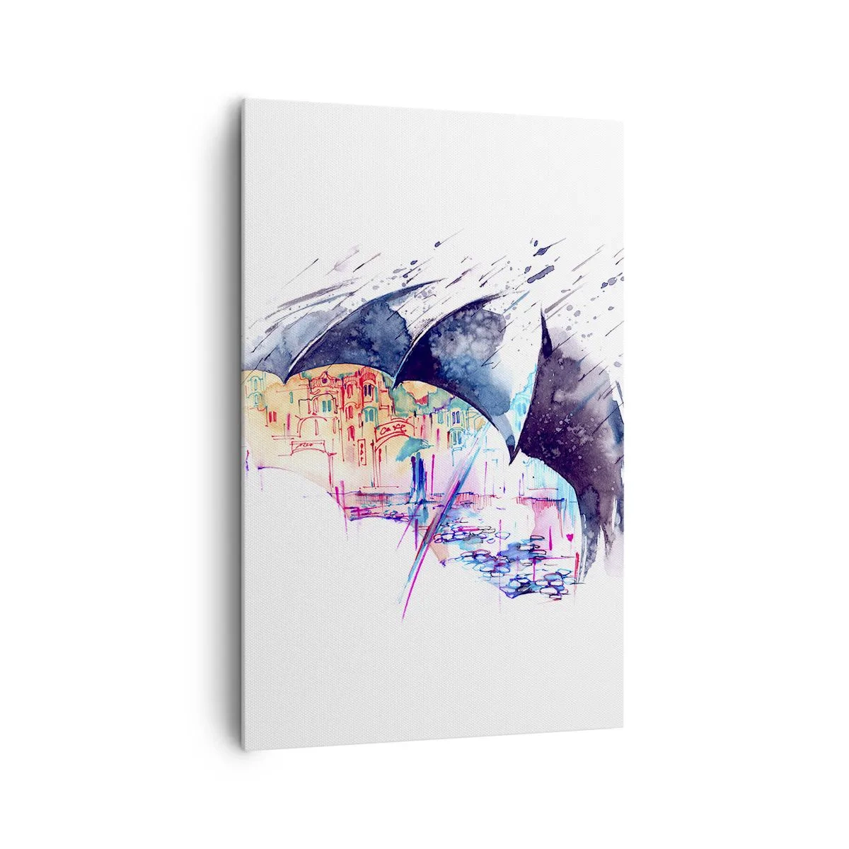 Bild auf Leinwand - Leinwandbild - Eine bunte Stadt, versteckt unter abstrakten Regenschirmen - 80x120cm - Im Regen spazieren gehen - Moderne Wanddekoration für Wohnzimmer und Schlafzimmer ARTTOR