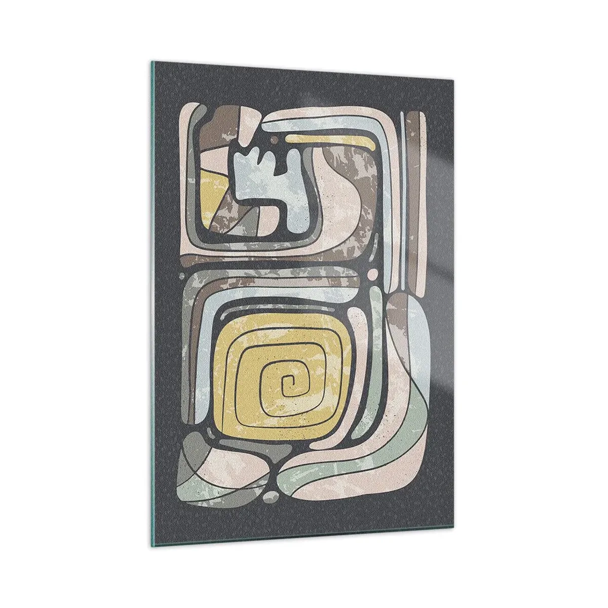 Glasbild - Bild auf glas - Geometrische Abstraktion in erdigen Farben auf schwarzem Hintergrund - 50x70cm - Abstraktion im präkolumbianischen Geist - Moderne Wanddekoration für Wohnzimmer und Schlafzimmer ARTTOR