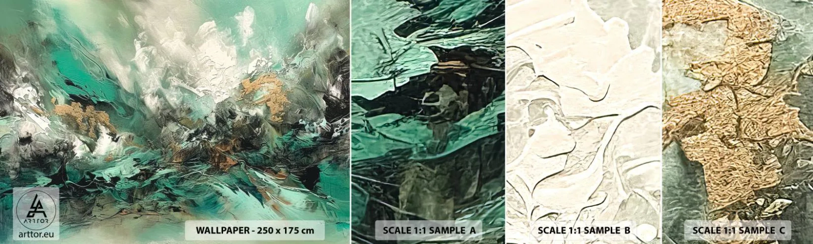 Fototapeten Muster Selbstklebend Deluxe Sticker - Smaragdgrüne und schwarze Brandung - Abstraktion, Stück, Malen - 100x30 cm