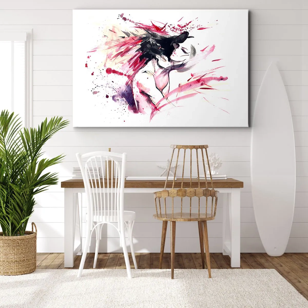 Bild auf Leinwand - Leinwandbild - Abstraktes Frauenporträt mit dynamischen roten Akzenten - 120x80cm - Eine Liebeserfüllung - Moderne Wanddekoration für Wohnzimmer und Schlafzimmer ARTTOR