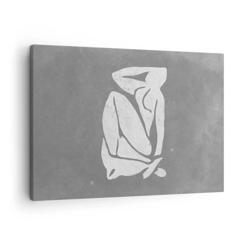 Bild auf Leinwand - Leinwandbild - Eine minimalistische Silhouettenzeichnung auf grauem Hintergrund - 70x50cm - In Gedanken versunken - Moderne Wanddekoration für Wohnzimmer und Schlafzimmer ARTTOR