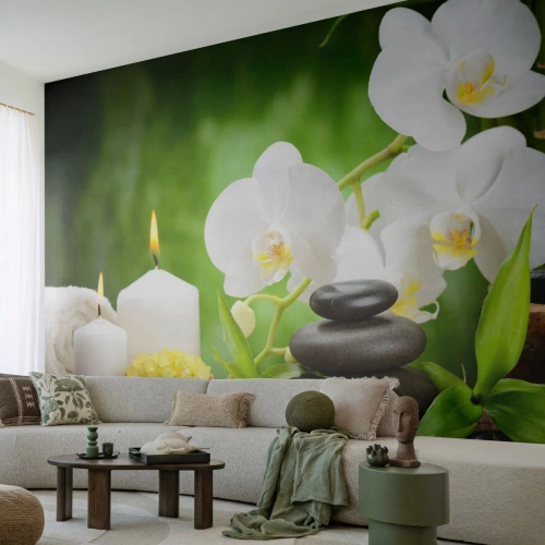 Selbstklebende Fototapete Deluxe Sticker - Duftige, blumige, zarte Berührung - Blumen, Orchidee, Orchidee - 200x140 cm