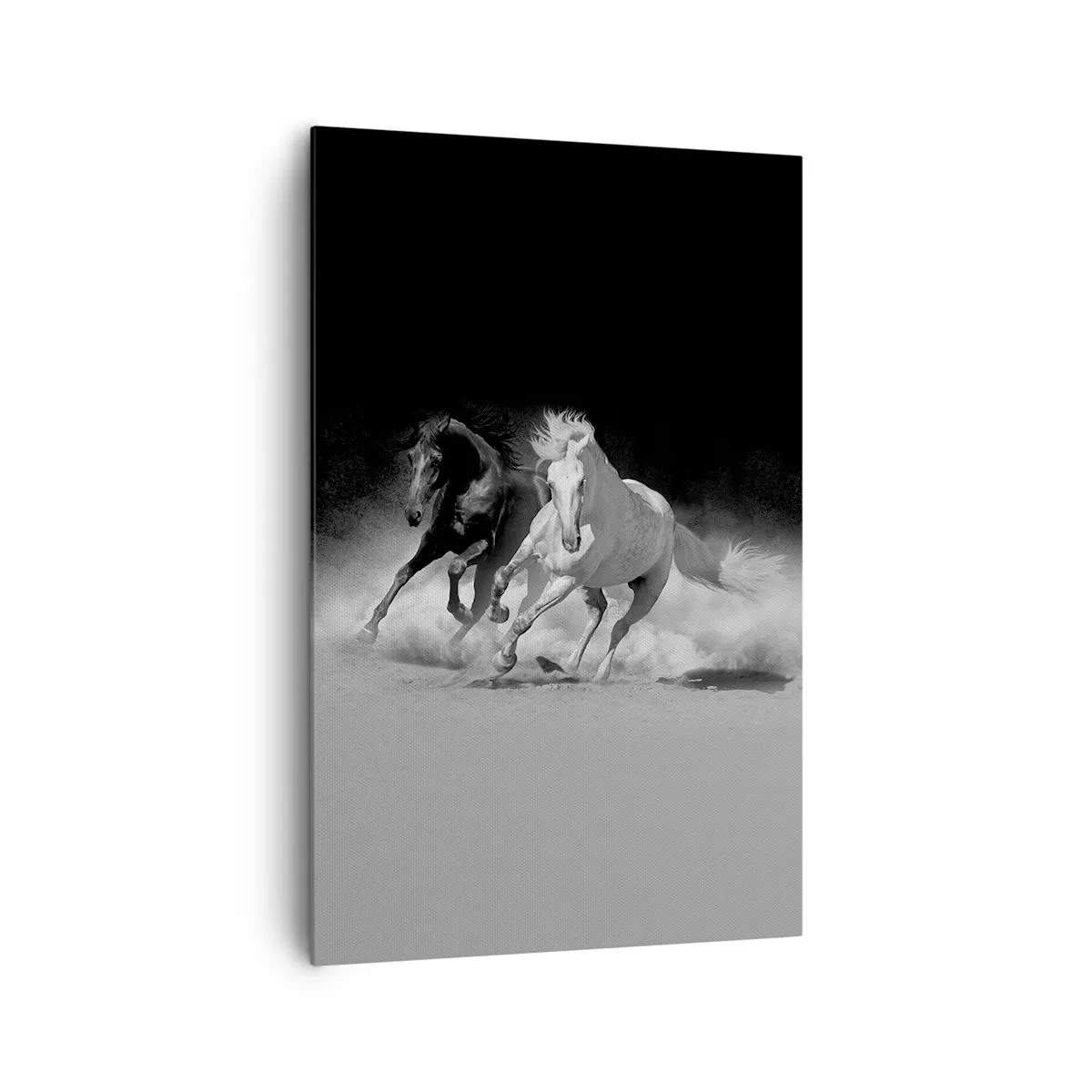Bild auf Leinwand - Leinwandbild - Laufende Pferde in Schwarz und Weiß - 80x120cm - Galopp der Freiheit - Moderne Wanddekoration für Wohnzimmer und Schlafzimmer ARTTOR