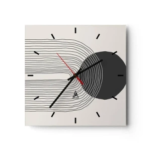 Wanduhr - Glasuhr - Abstraktes Muster mit Linien und einem schwarzen Kreis auf hellem Hintergrund - 30x30cm - Zittern und Vertrauen - Moderne Wanddekoration für Wohnzimmer und Schlafzimmer ARTTOR