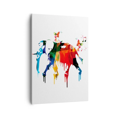 Bild auf Leinwand - Leinwandbild - Bunter Elefant mit Schmetterlingen im modernen geometrischen Stil - 50x70cm - Jeder kann tanzen - Moderne Wanddekoration für Wohnzimmer und Schlafzimmer ARTTOR