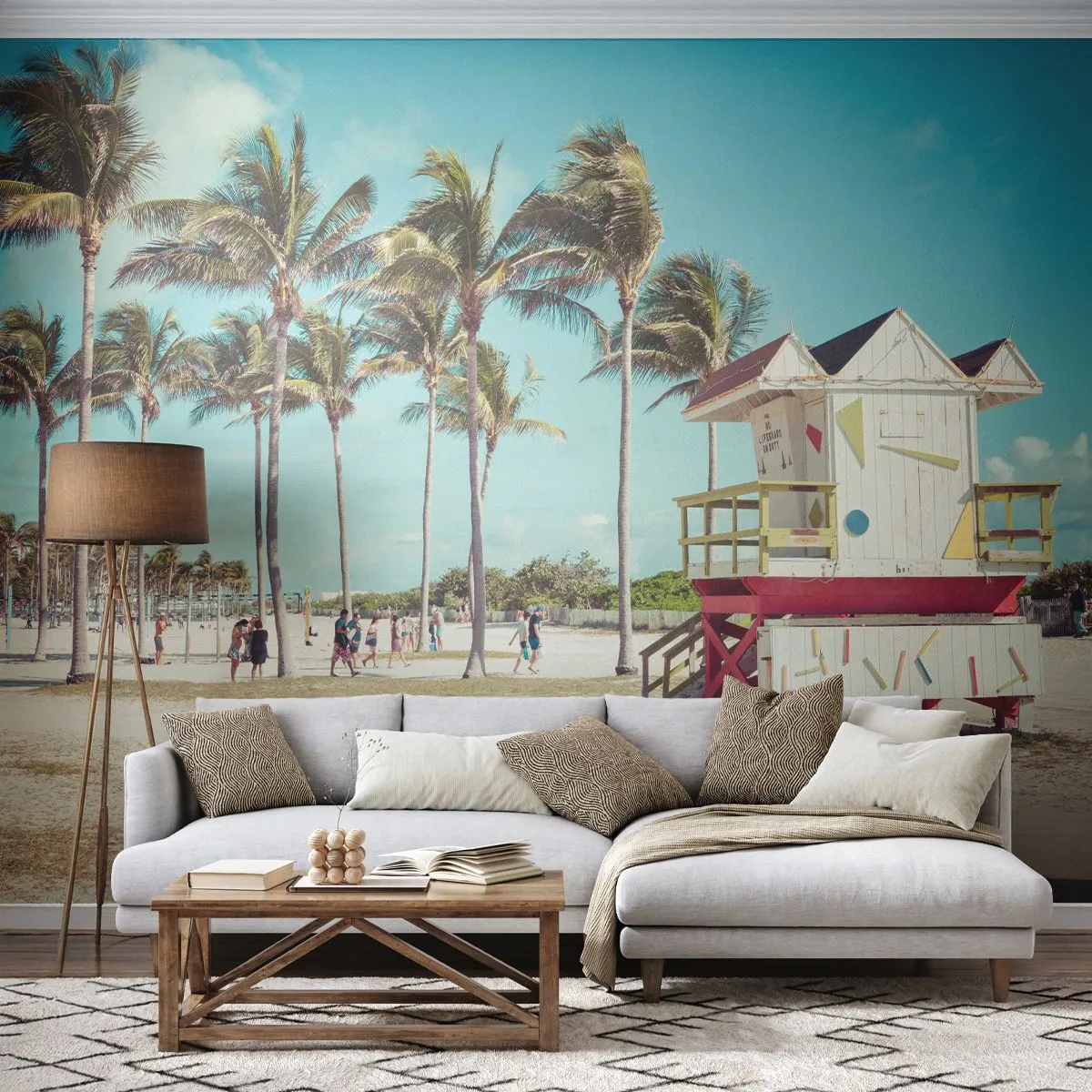 Fototapete Premium Sand - Sonniger Strand mit Palmen - 100x70cm - Dir steht ein schöner Tag bevor - Moderne Wanddekoration für Wohnzimmer und Schlafzimmer ARTTOR