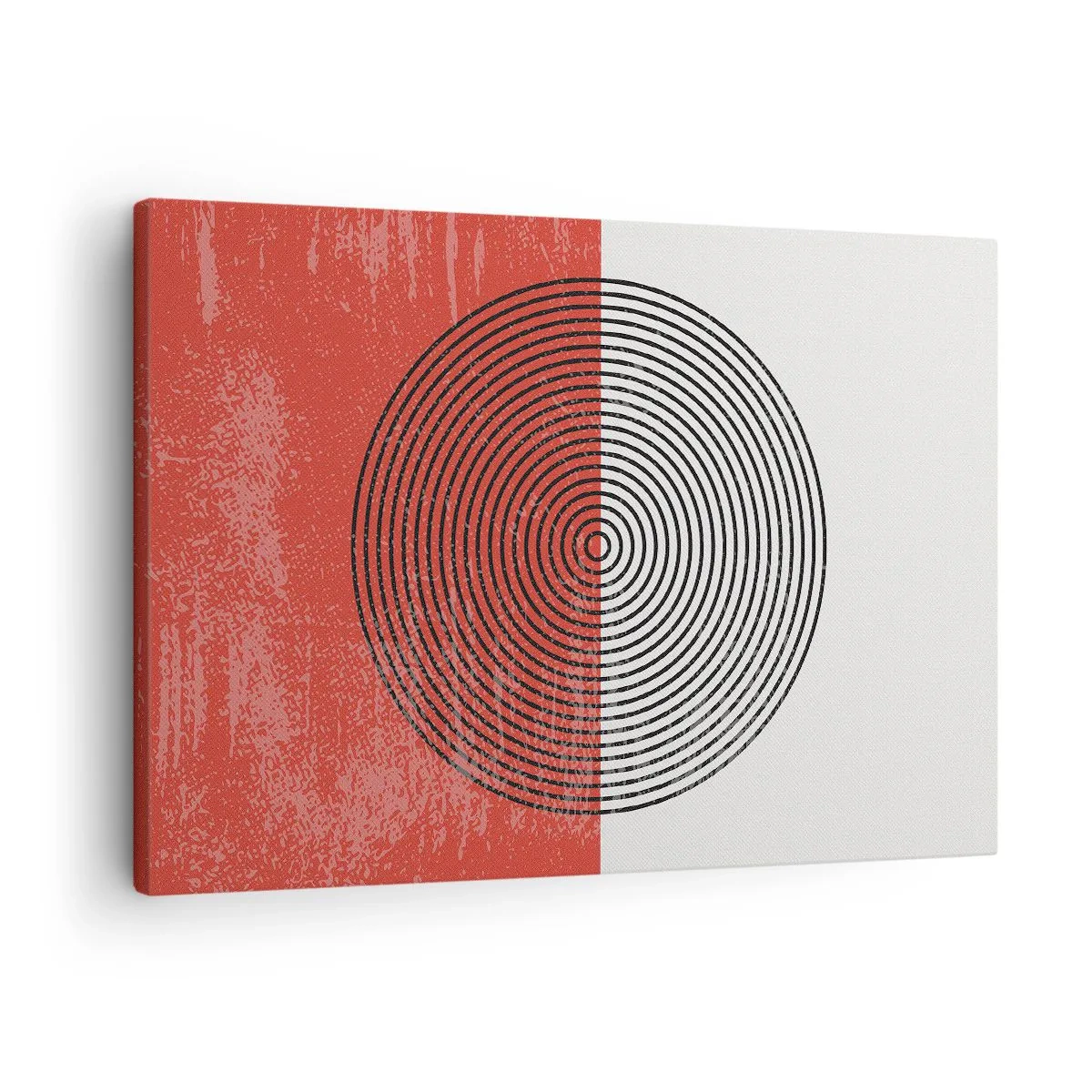 Bild auf Leinwand - Leinwandbild - Geometrisches Muster mit konzentrischen Kreisen auf rot-weißem Hintergrund - 70x50cm - Auf den Punkt gebracht - Moderne Wanddekoration für Wohnzimmer und Schlafzimmer ARTTOR