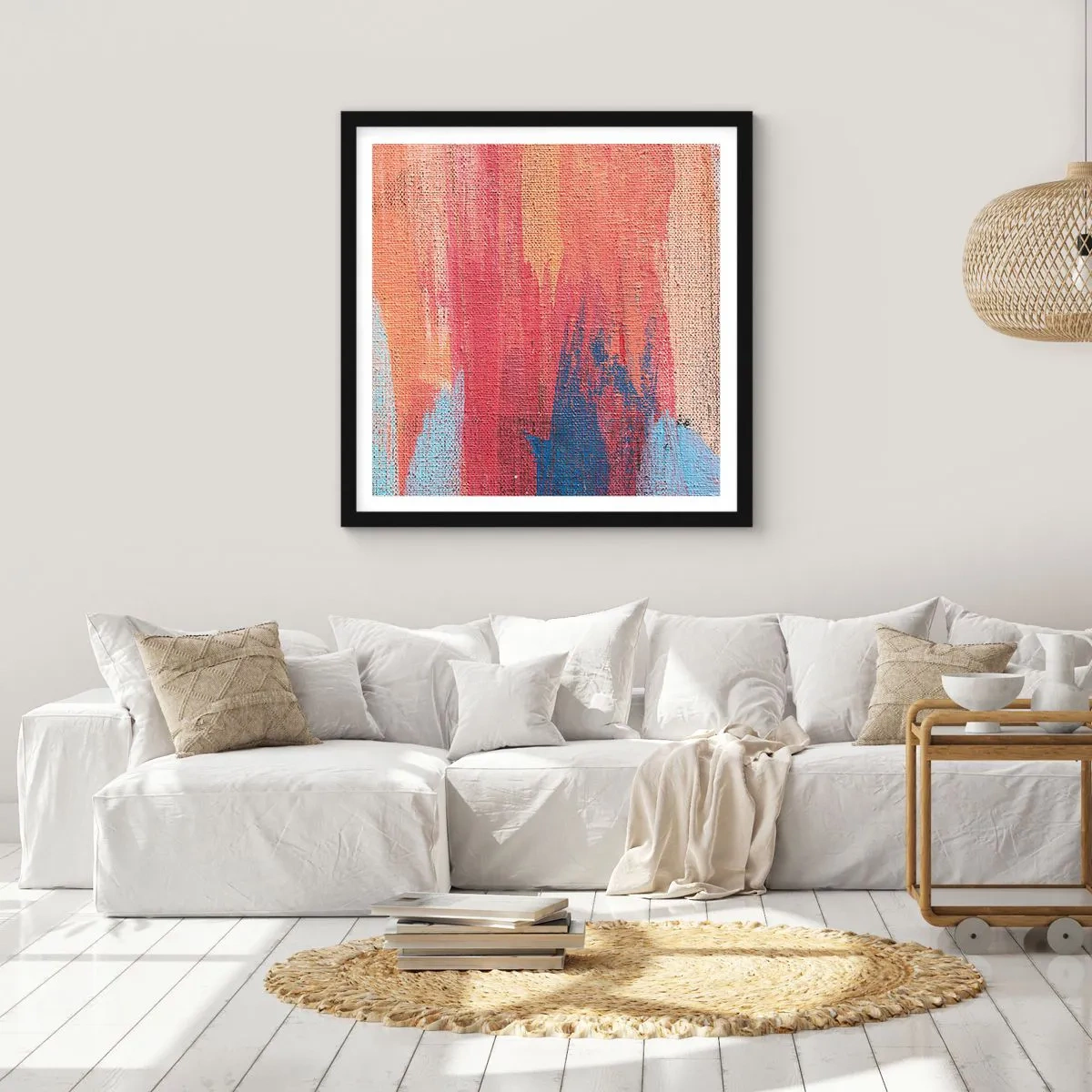 Poster in einem schwarzem Rahmen - Renne den Regenbogen hinunter - 50x50 cm