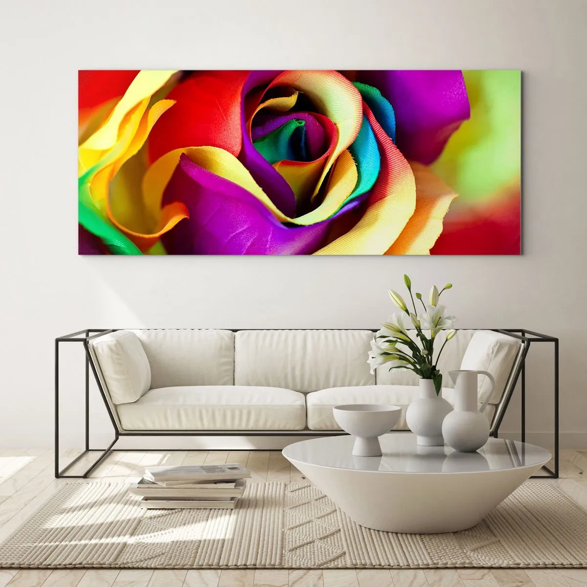 Glasbild - Bild auf glas - Eine bunte Rose in Regenbogenfarben - 120x50cm - Es ist unmöglich - Moderne Wanddekoration für Wohnzimmer und Schlafzimmer ARTTOR