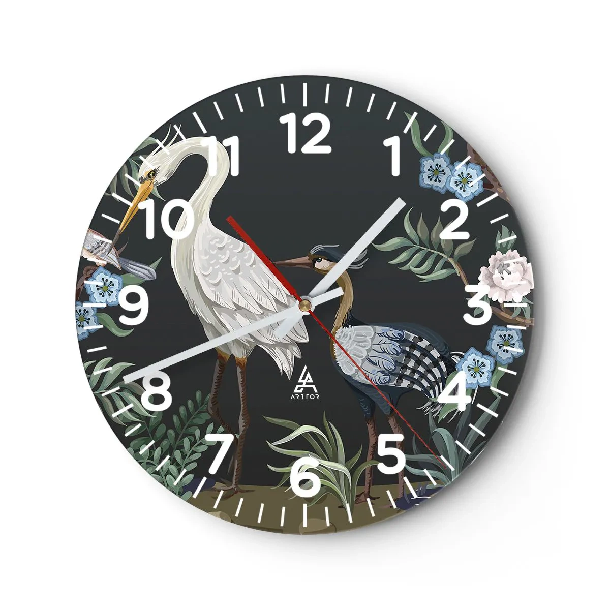 Wanduhr - Glasuhr - Vogelparade - 40x40 cm