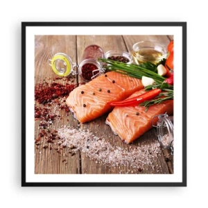 Poster in einem schwarzem Rahmen - Norwegisches Abenteuer in der Küche - 60x60 cm