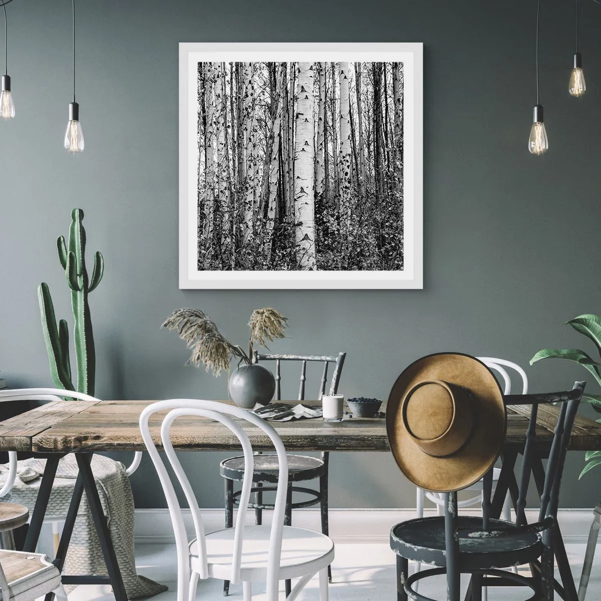 Poster in einem weißen Rahmen - Birkenkolonnade - 50x50 cm