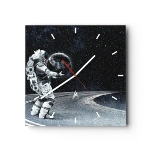 Wanduhr - Glasuhr - Astronaut mit Erde vor dem Sternenhimmel - 30x30cm - Auf der Milchstraße - Moderne Wanddekoration für Wohnzimmer und Schlafzimmer ARTTOR