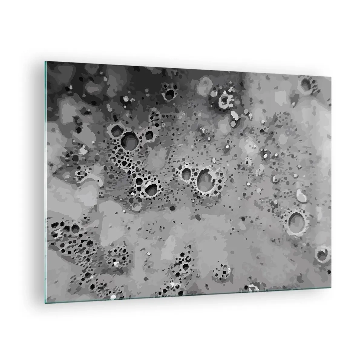 Glasbild - Bild auf glas - Ein abstraktes Muster in Grautönen, das der Oberfläche des Mondes ähnelt. - 70x50cm - Wie eine Mondlandschaft - Moderne Wanddekoration für Wohnzimmer und Schlafzimmer ARTTOR