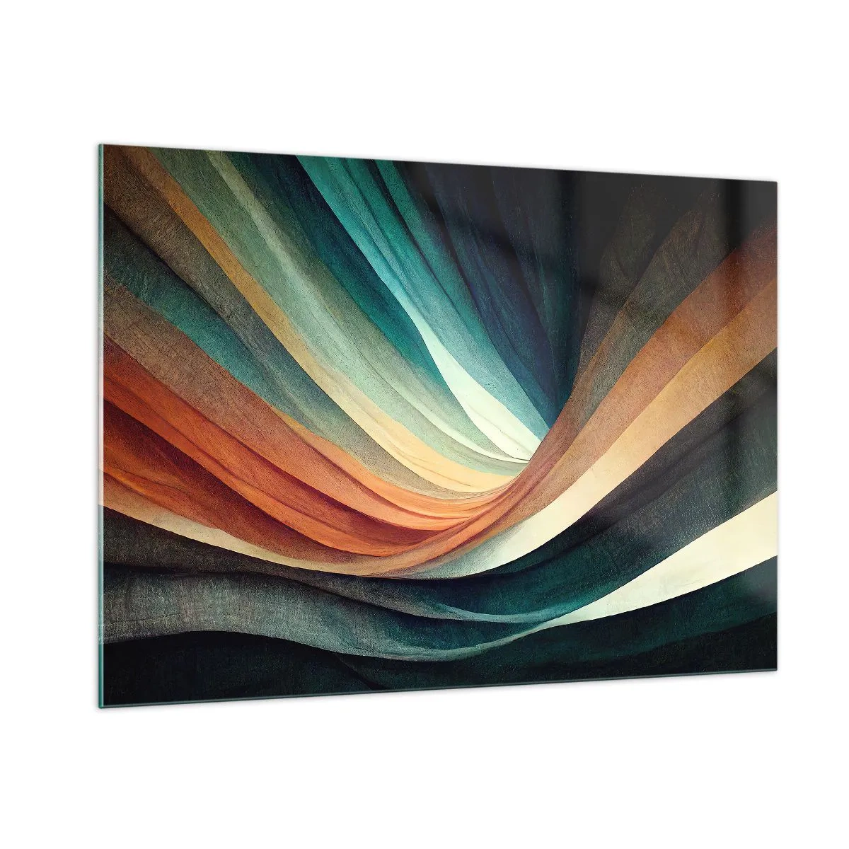 Glasbild - Bild auf glas - Bunte Wellen in Türkis-, Orange- und Beigetönen - 100x70cm - Aus Farben gewebt - Moderne Wanddekoration für Wohnzimmer und Schlafzimmer ARTTOR