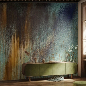 Fototapete Standard Eco - Abstrakte Komposition in Gold und Türkis - 100x70cm - Eine nicht zufällige farbenfrohe Komposition - Moderne Wanddekoration für Wohnzimmer und Schlafzimmer ARTTOR