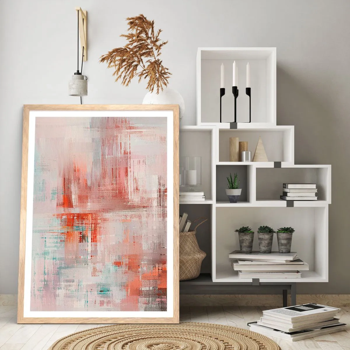 Poster in einem Rahmen aus heller Eiche - Dunstig. Aber rosa - 30x40 cm