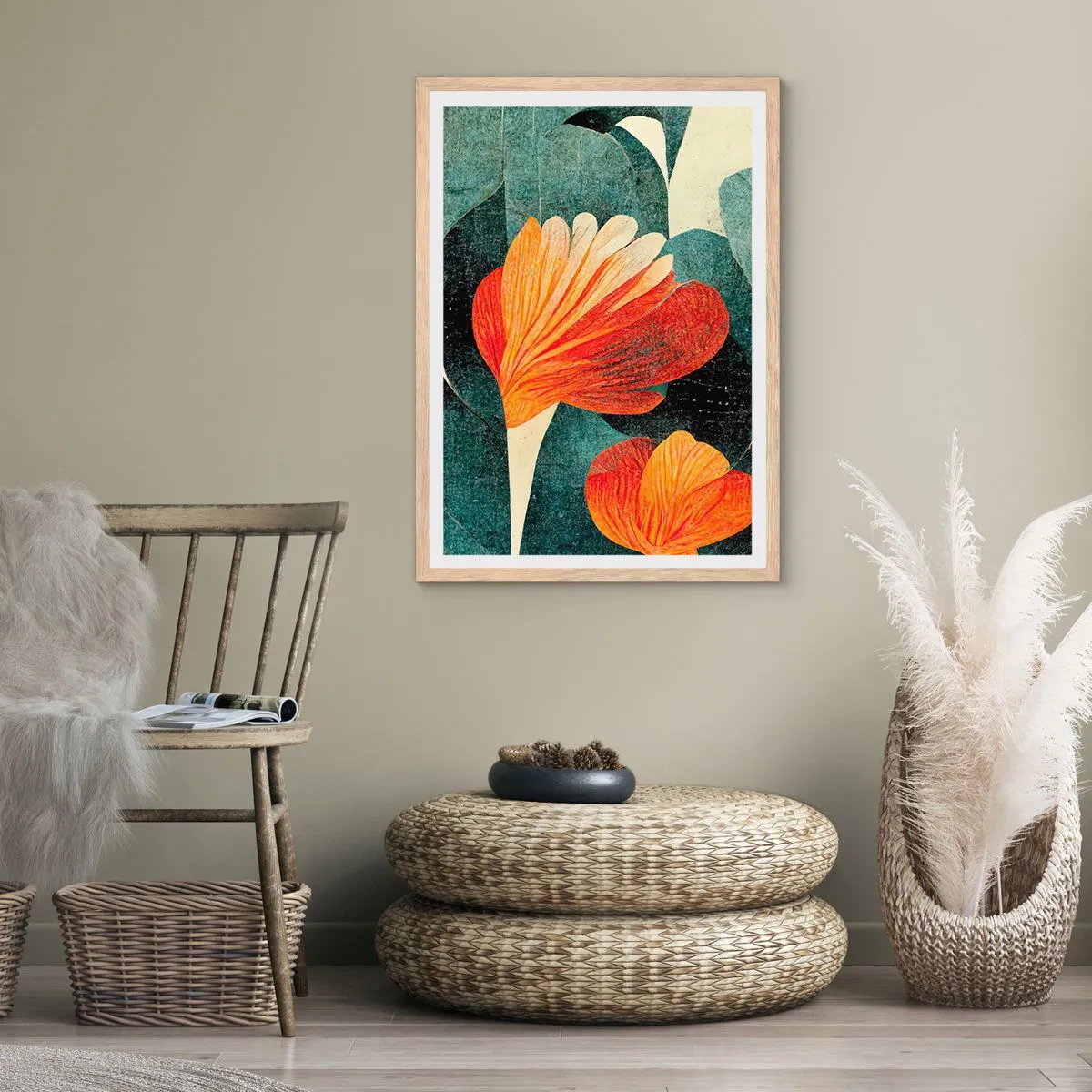 Poster in einem Rahmen aus heller Eiche - Hitze der Tropen und Kühle des Grüns - 30x40 cm