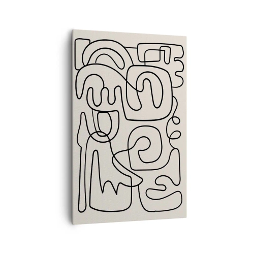 Bild auf Leinwand - Leinwandbild - Abstraktes Linienkunstmuster in Schwarz auf hellem Hintergrund - 80x120cm - Folge der Spur - Moderne Wanddekoration für Wohnzimmer und Schlafzimmer ARTTOR