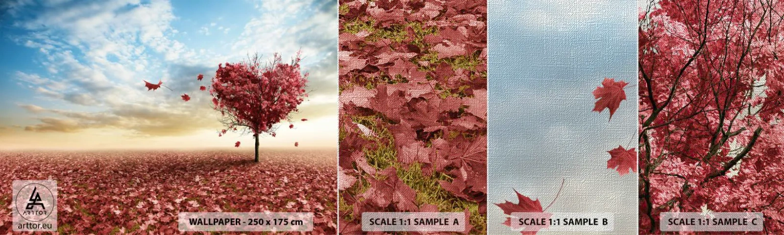 Fototapeten Muster Premium Canvas - Verliebe dich auch - Landschaft, Grafik, Baum - 100x30 cm