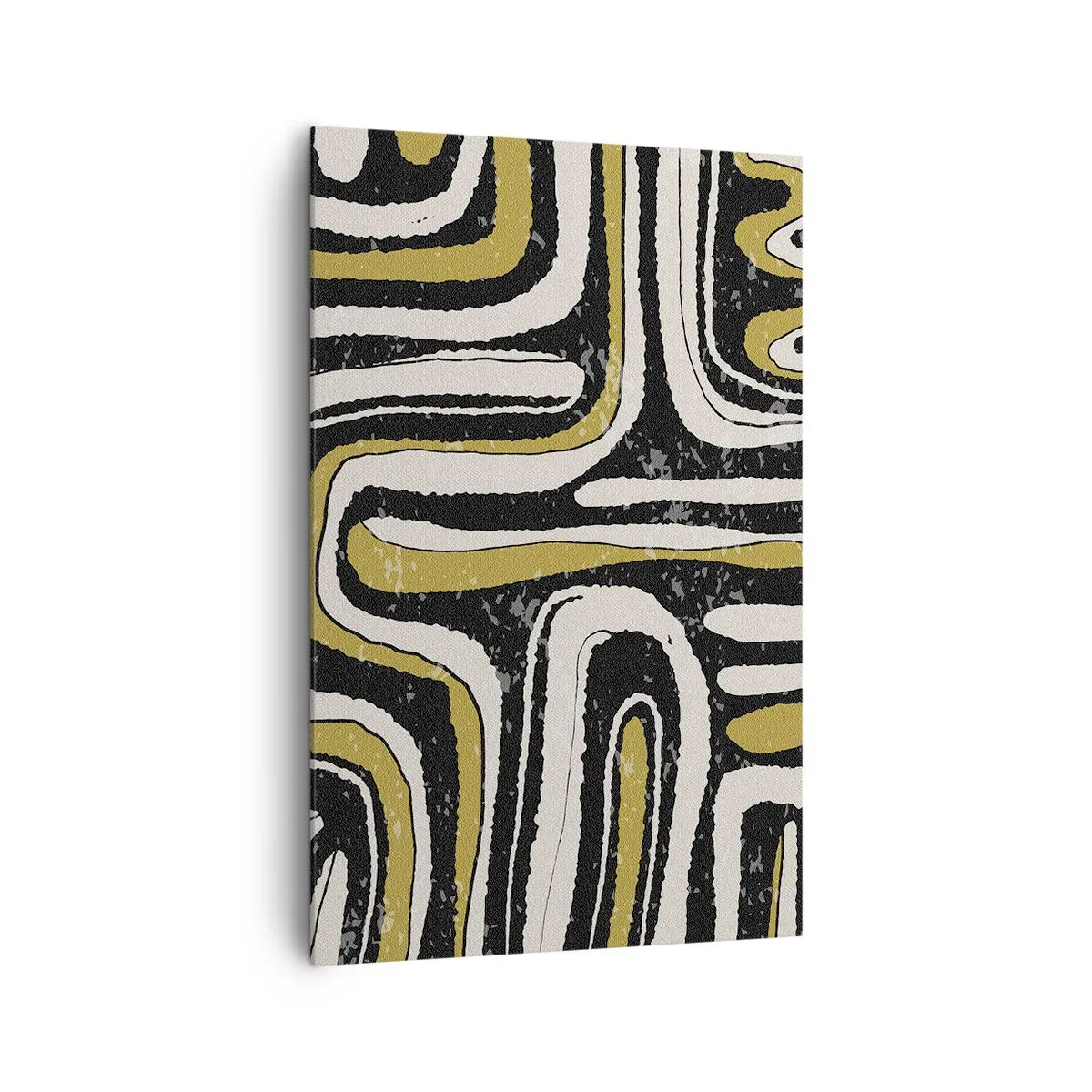 Bild auf Leinwand - Leinwandbild - Abstraktes Muster in Schwarz, Weiß und Gold - 80x120cm - Komposition: Straßen und Gassen - Moderne Wanddekoration für Wohnzimmer und Schlafzimmer ARTTOR