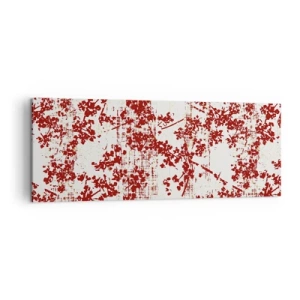 Bild auf Leinwand - Leinwandbild - Rote Blumen auf weißem Hintergrund im künstlerischen Stil - 140x50cm - Wie alter Perkal - Moderne Wanddekoration für Wohnzimmer und Schlafzimmer ARTTOR