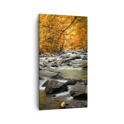 Bild auf Leinwand - Leinwandbild - Ein Bach in einem goldenen Wald - 45x80 cm