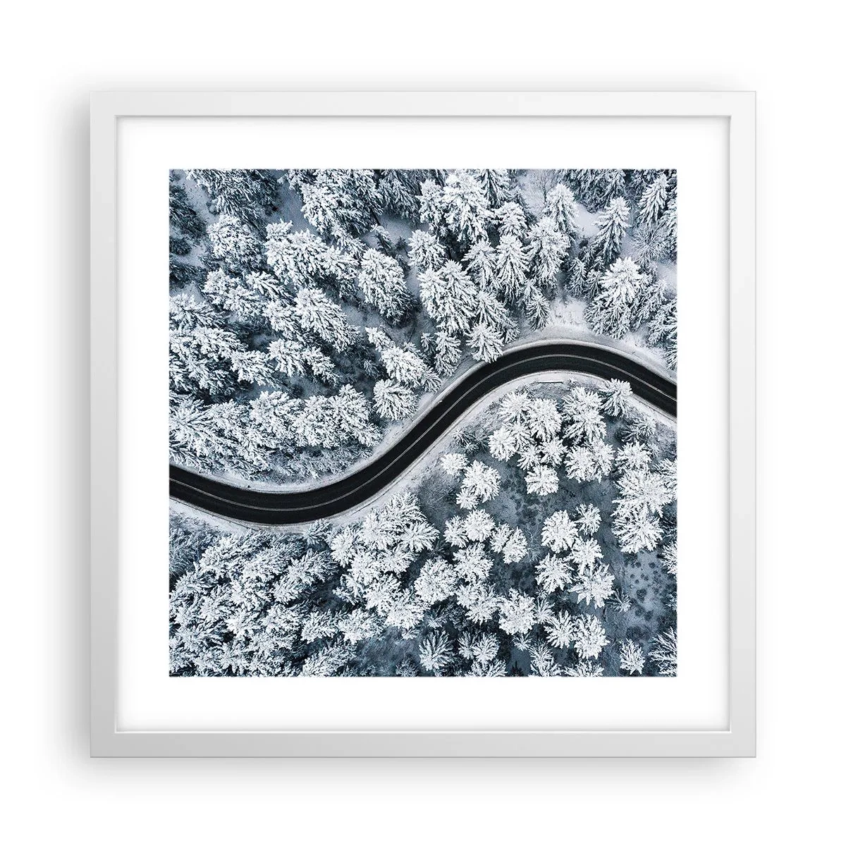 Poster in einem weißen Rahmen - Durch den Winterwald - 40x40 cm