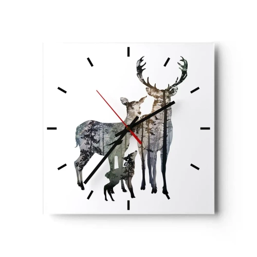 Wanduhr - Glasuhr - Waldlandschaft in den Silhouetten von Hirschen - 30x30cm - Familienfotografie - Moderne Wanddekoration für Wohnzimmer und Schlafzimmer ARTTOR