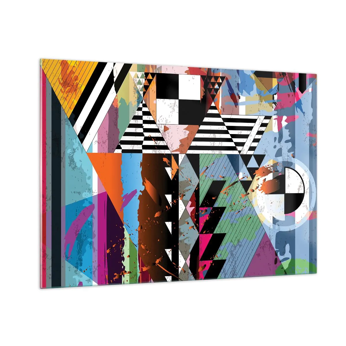 Glasbild - Bild auf glas - Geometrische Abstraktion mit einer Vielzahl von Formen und Farben - 100x70cm - Geometrisch und organisch - Moderne Wanddekoration für Wohnzimmer und Schlafzimmer ARTTOR