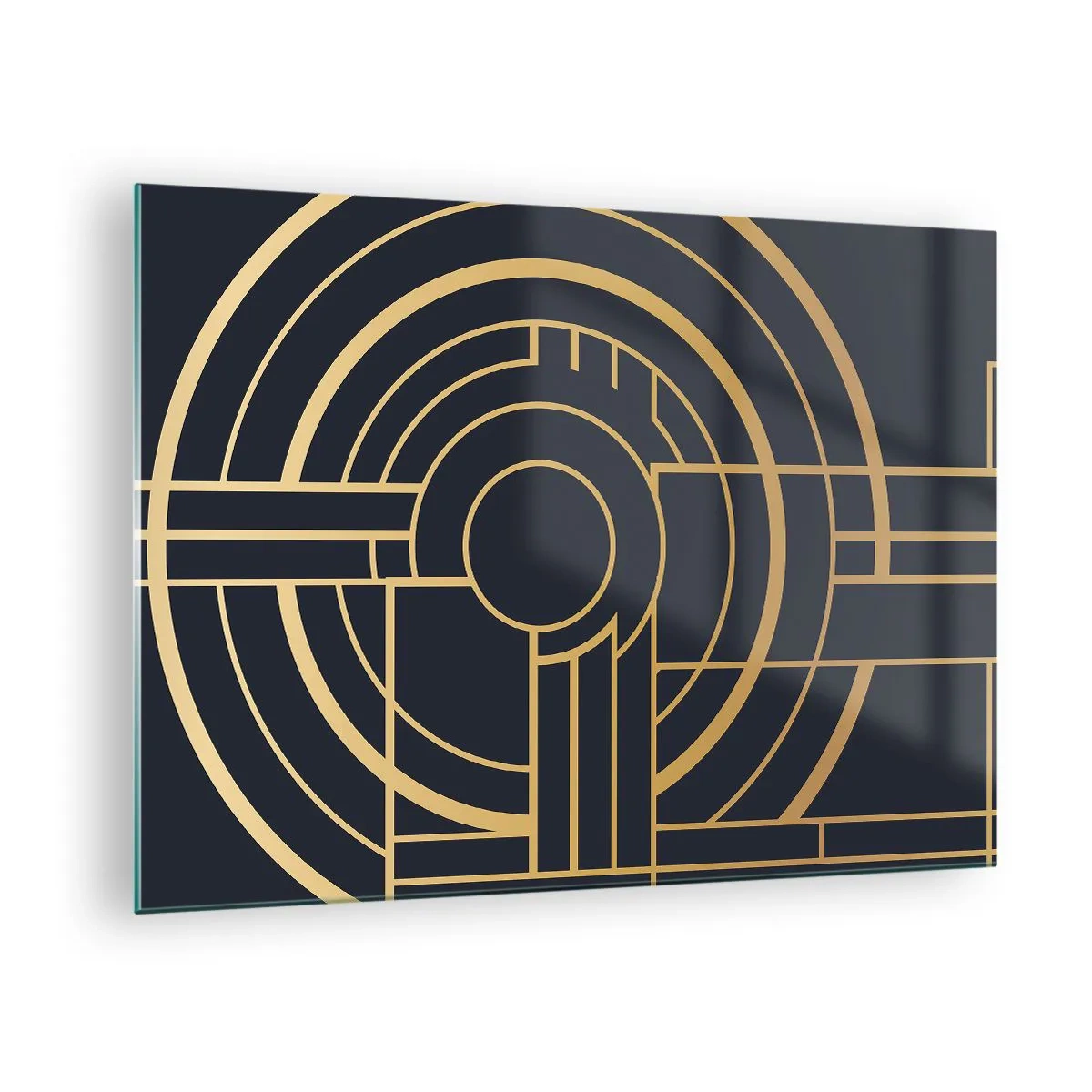Glasbild - Bild auf glas - Gold und Schwarz geometrische Abstraktion im Art-Deco-Stil - 70x50cm - Wendungen der Dinge - Moderne Wanddekoration für Wohnzimmer und Schlafzimmer ARTTOR