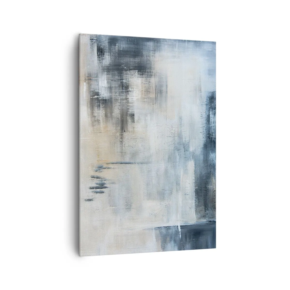 Bild auf Leinwand - Leinwandbild - Abstrakte Komposition in Blau- und Grautönen - 70x100cm - Hinter dem blauen Vorhang - Moderne Wanddekoration für Wohnzimmer und Schlafzimmer ARTTOR