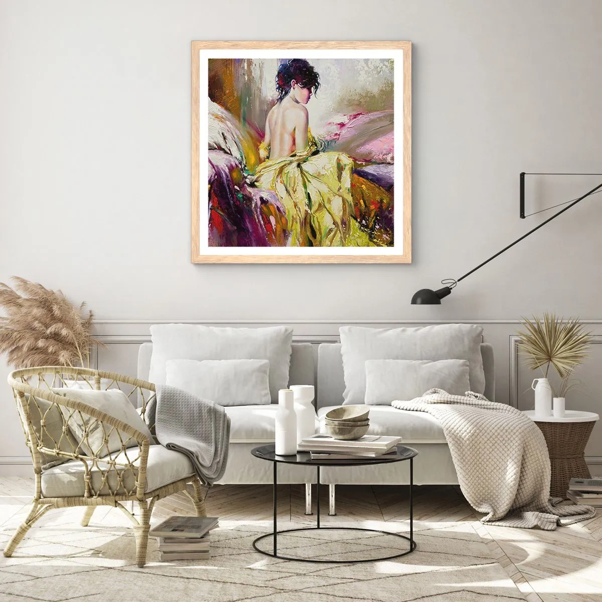 Poster in einem Rahmen aus heller Eiche - Zwischen den Lippen und dem Rand der Tasse - 30x30 cm