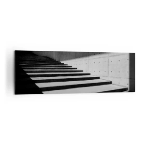 Bild auf Leinwand - Leinwandbild - Treppe im minimalistischen Stil in Schwarz und Weiß - 160x50cm - Rohe Schönheit des Modernismus - Moderne Wanddekoration für Wohnzimmer und Schlafzimmer ARTTOR