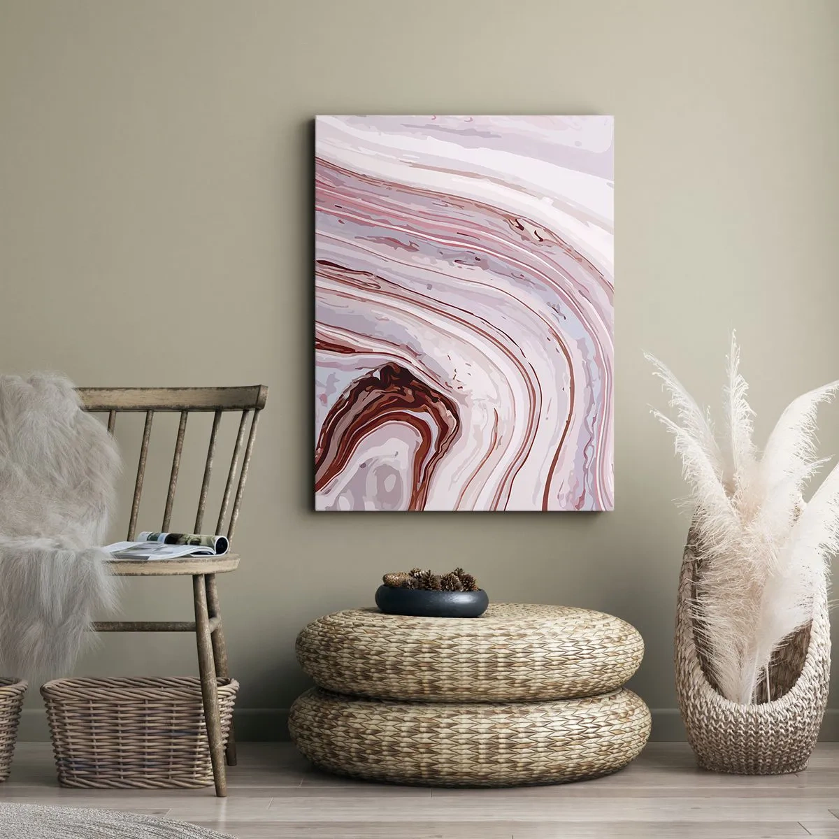 Bild auf Leinwand - Leinwandbild - Abstraktes Muster in Rosa und Weiß - 80x120cm - Geradeaus, dann rechts runter - Moderne Wanddekoration für Wohnzimmer und Schlafzimmer ARTTOR