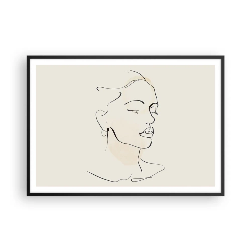 Poster in einem schwarzem Rahmen - Eine zarte Skizze eines Frauengesichts auf hellem Hintergrund - 100x70cm - Eine bestimmte Linie - Moderne Wanddekoration für Wohnzimmer und Schlafzimmer ARTTOR