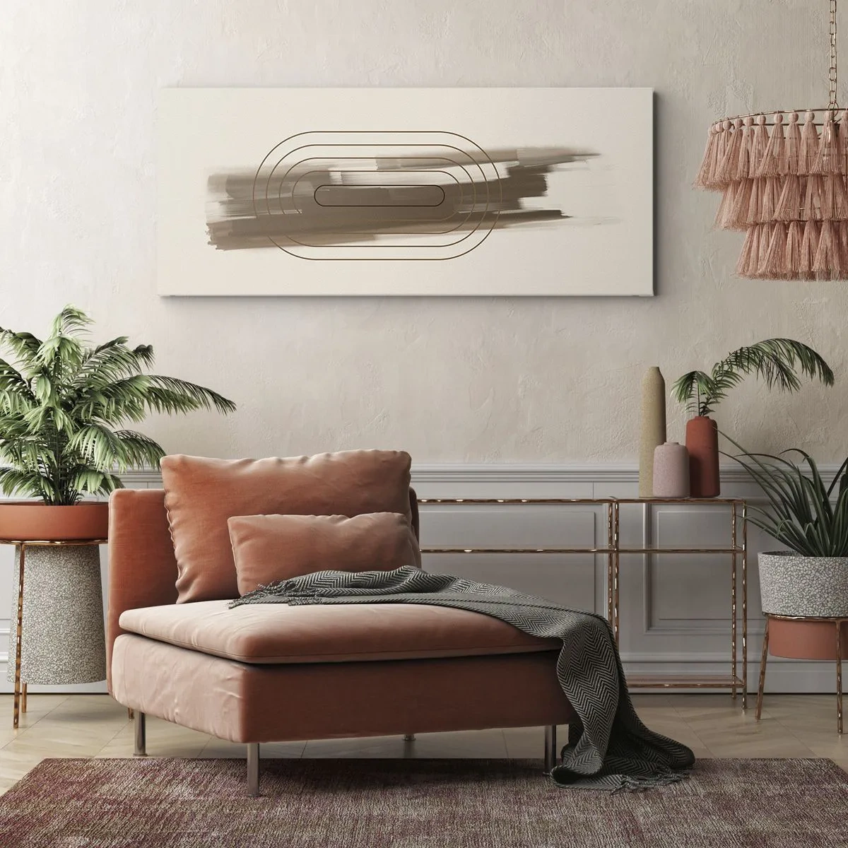 Bild auf Leinwand - Leinwandbild - Eine minimalistische Komposition in Beige- und Grautönen mit geometrischem Muster - 140x50cm - Ein Hauch von Grau - Moderne Wanddekoration für Wohnzimmer und Schlafzimmer ARTTOR