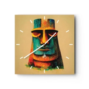 Wanduhr - Glasuhr - Bunte Statue von der Osterinsel - 30x30cm - Statuenhaft und sympathisch - Moderne Wanddekoration für Wohnzimmer und Schlafzimmer ARTTOR