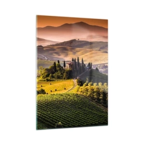 Glasbild - Bild auf glas - Toskanische Landschaft bei Sonnenaufgang - 50x70cm - Arkadien - die toskanische Landschaft - Moderne Wanddekoration für Wohnzimmer und Schlafzimmer ARTTOR
