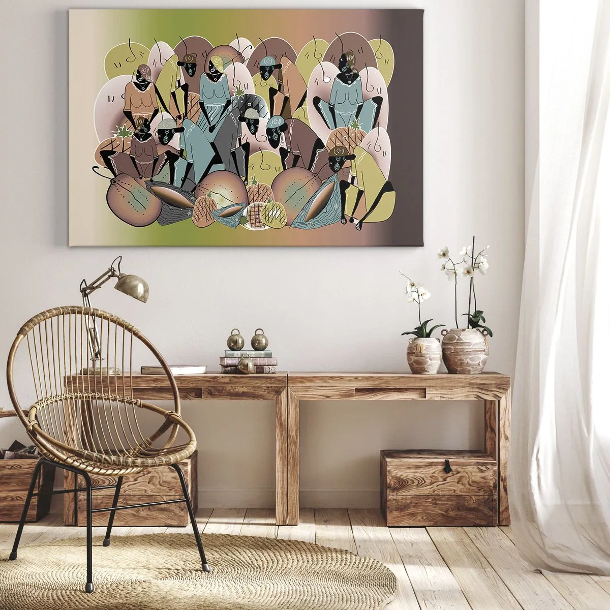 Bild auf Leinwand - Leinwandbild - Eine farbenfrohe abstrakte Komposition, inspiriert von der afrikanischen Kultur - 120x80cm - Ein toller Urlaub steht bevor - Moderne Wanddekoration für Wohnzimmer und Schlafzimmer ARTTOR