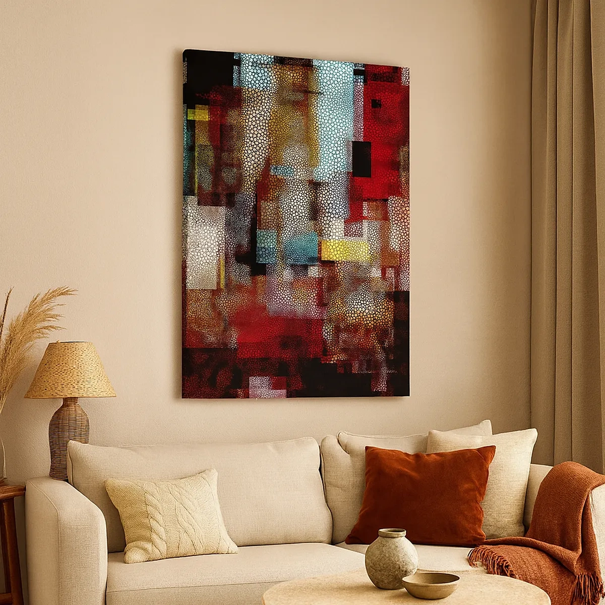 Bild auf Leinwand - Leinwandbild - Geometrische Abstraktion in intensiven Rottönen - 50x70cm - Verwirrung mit Verwirrung - Moderne Wanddekoration für Wohnzimmer und Schlafzimmer ARTTOR
