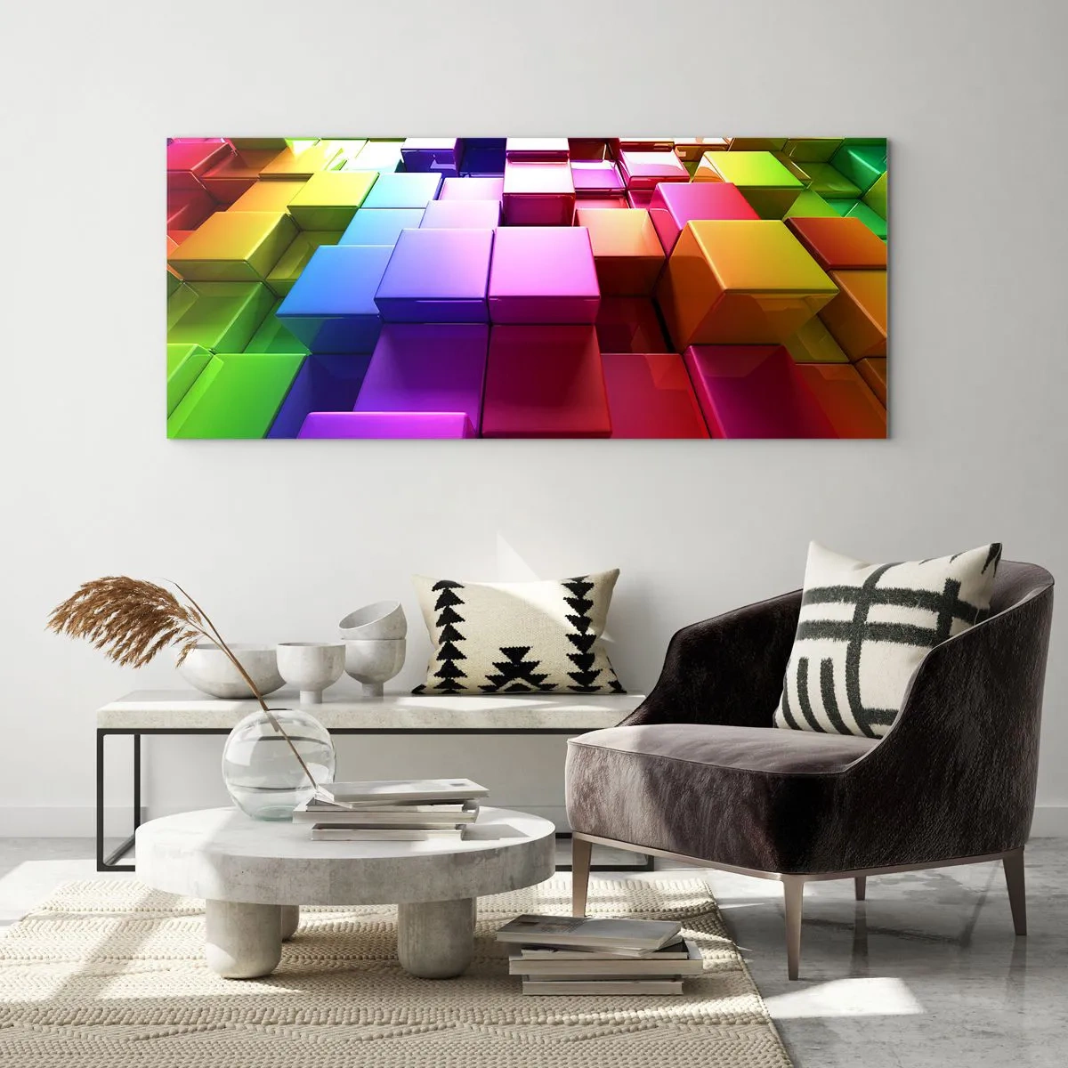 Glasbild - Bild auf glas - Op-Art gemeinsam im Team - 100x40 cm