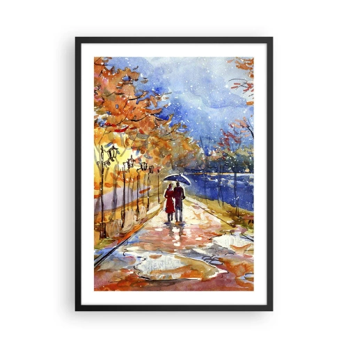Poster in einem schwarzem Rahmen - Ein Spaziergang im Regen zwischen herbstlichen Farben - 50x70cm - Gemeinsam bis an die Grenze der Zeit - Moderne Wanddekoration für Wohnzimmer und Schlafzimmer ARTTOR